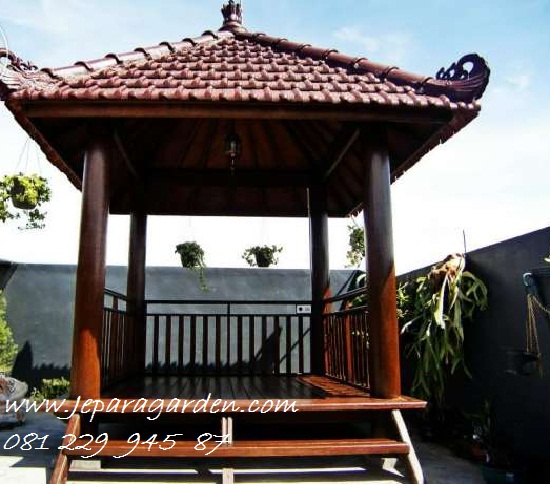 GAZEBO BALI >> Jual Gazebo Bali Kayu Jati Jepara Ukir Model Saung Taman 2x2 Atap Sirap Kayu Genteng Minimalis Harga Murah