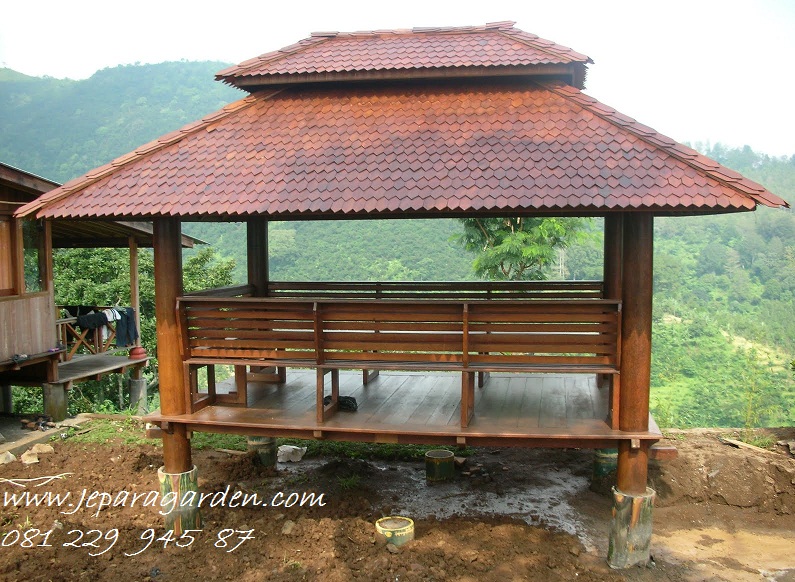SAUNG GAZEBO >> Jual Saung Gazebo Taman Kayu Jati Jepara Model Minimalis Atap Sirap Kayu 2x2 Harga Murah