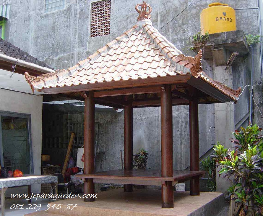 GAZEBO KECIL >> Jual Gazebo Kecil Kayu Jati Jepara Model Saung Rumah Taman Minimalis 2x2 Meter Atap Sirap Harga Murah